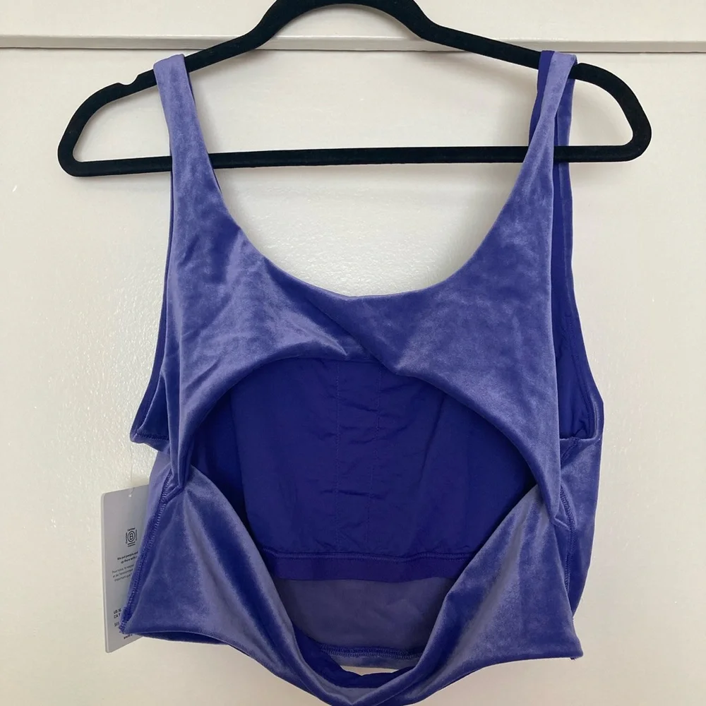 Athleta Velvet Cut Out Crop Top Sports Bra Velour Purple D-DD XL Extra Large